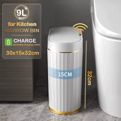 7/9L Automatic Sensor Trash Can Fashionable Roman Striped Bathroom Toilet Smart Trash Can Kitchen Induction Garbage Bin Dustbin