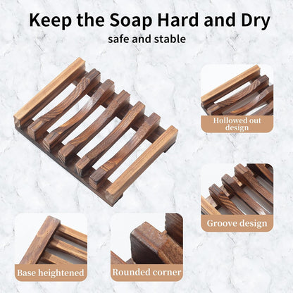 Wooden Soap Dish for Shower,Set of 2 Shower Soap Holder,Self Draining Bar Soap Holder for Bathroom, Soap Saver Soap Tray Soap Stand,