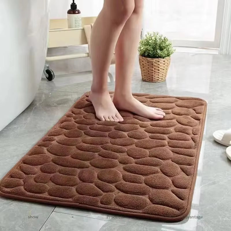 3D Non Slip Bathroom Mat Cobblestone Embossed Bath Mats Absorbent Doormat Carpet Door Floor Mats Machine Washable Quick Drying