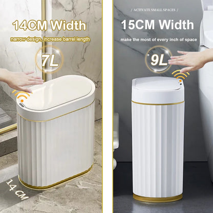 7/9L Automatic Sensor Trash Can Fashionable Roman Striped Bathroom Toilet Smart Trash Can Kitchen Induction Garbage Bin Dustbin