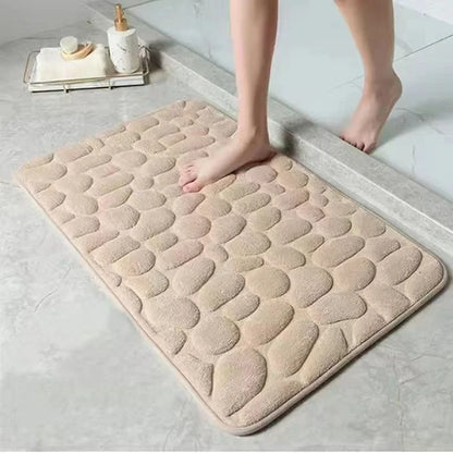 3D Non Slip Bathroom Mat Cobblestone Embossed Bath Mats Absorbent Doormat Carpet Door Floor Mats Machine Washable Quick Drying