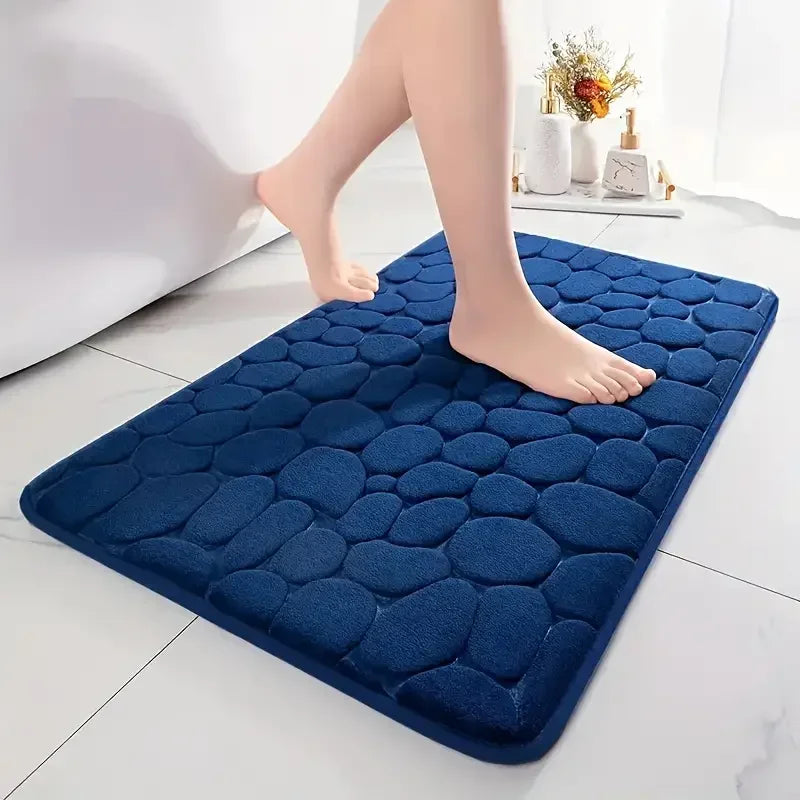 3D Non Slip Bathroom Mat Cobblestone Embossed Bath Mats Absorbent Doormat Carpet Door Floor Mats Machine Washable Quick Drying