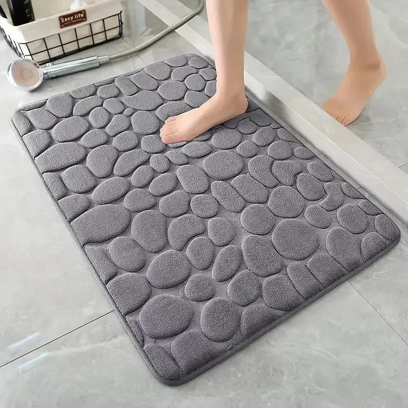 3D Non Slip Bathroom Mat Cobblestone Embossed Bath Mats Absorbent Doormat Carpet Door Floor Mats Machine Washable Quick Drying