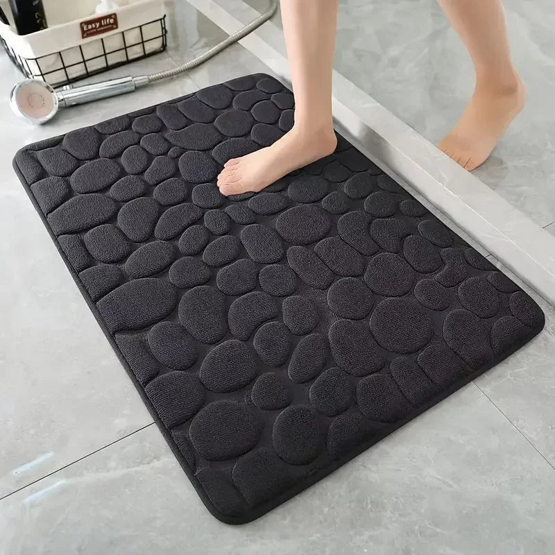 3D Non Slip Bathroom Mat Cobblestone Embossed Bath Mats Absorbent Doormat Carpet Door Floor Mats Machine Washable Quick Drying