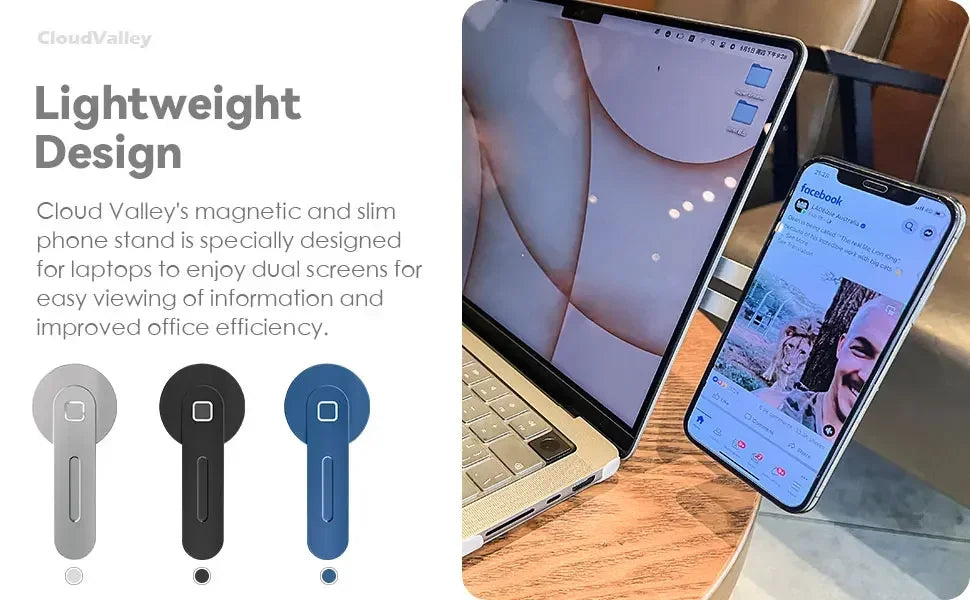 2024 Magnetic Laptop Phone Holder Computer Monitor Side Cell Phone Slim& Foldable for Iphone 14 13 12 Series Case and All Phone