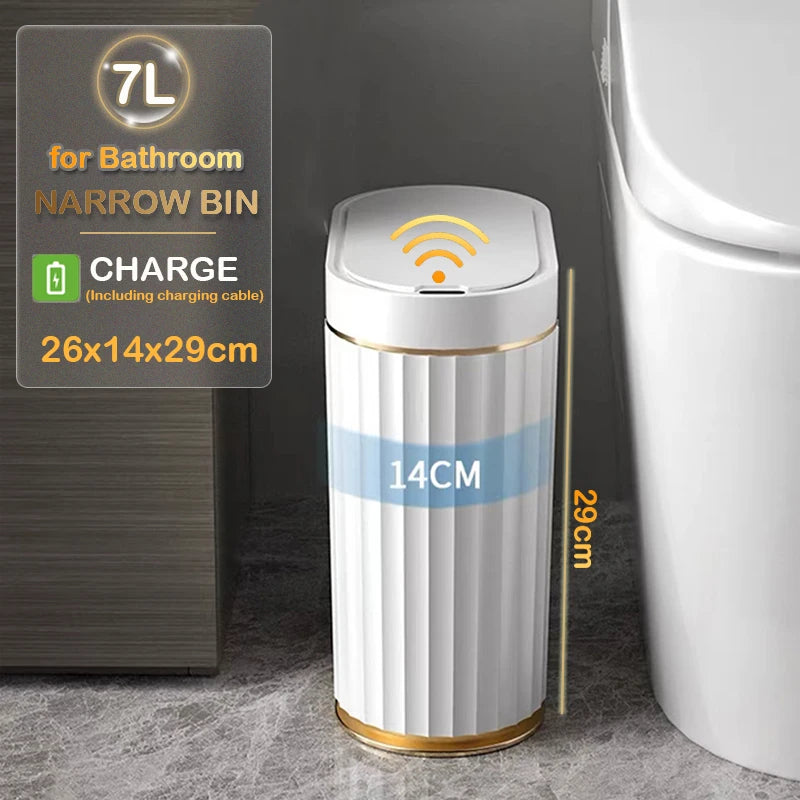 7/9L Automatic Sensor Trash Can Fashionable Roman Striped Bathroom Toilet Smart Trash Can Kitchen Induction Garbage Bin Dustbin