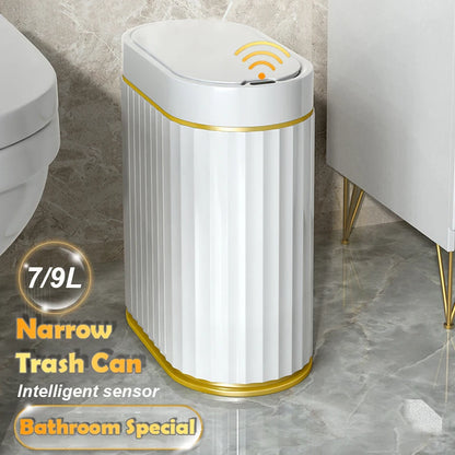 7/9L Automatic Sensor Trash Can Fashionable Roman Striped Bathroom Toilet Smart Trash Can Kitchen Induction Garbage Bin Dustbin